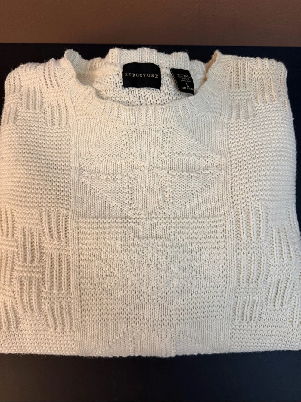 VINTAGES 90’s Structure Men’s  Ivory Cotton Knit Textured Crewneck Sweater L